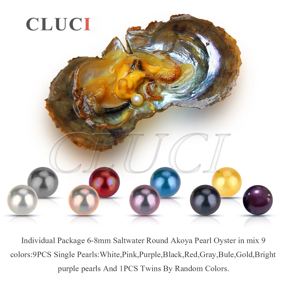 CLUCI, 30 шт., 9 разных цветов, Akoya, жемчужные устрицы, индивидуально упакованные, 6-8 мм, круглые устрицы Akoya, одиночные и близнецы, с жемчугом