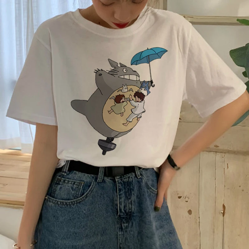 Милая футболка Totoro Studio Ghibli, Женская Футболка Harajuku Ullzang, модная футболка в стиле аниме 90 s, футболки с забавными рисунками, женские футболки