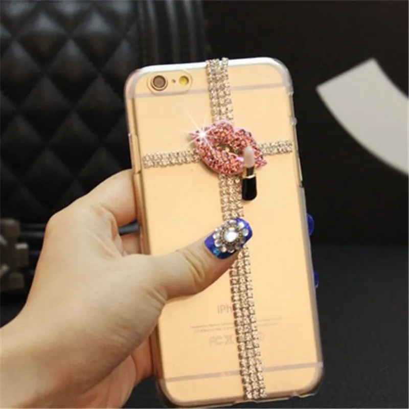 

For Huawei Honor 8 9 lite 7X 10 7C 7A pro Y9 Y7 Y6 Prime Y5 2018 Diamond Lip Lipstick Rhinestone Phone Case Soft Back cover