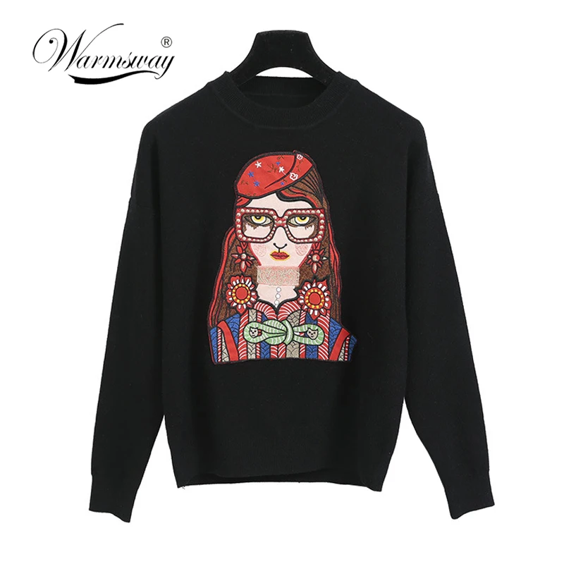 

Runway Viscose Brand Sweater Women New Designer Glass Sweet Girl Pattern Long Sleeve Chic Knit Pullover Fashion Jumper C-082