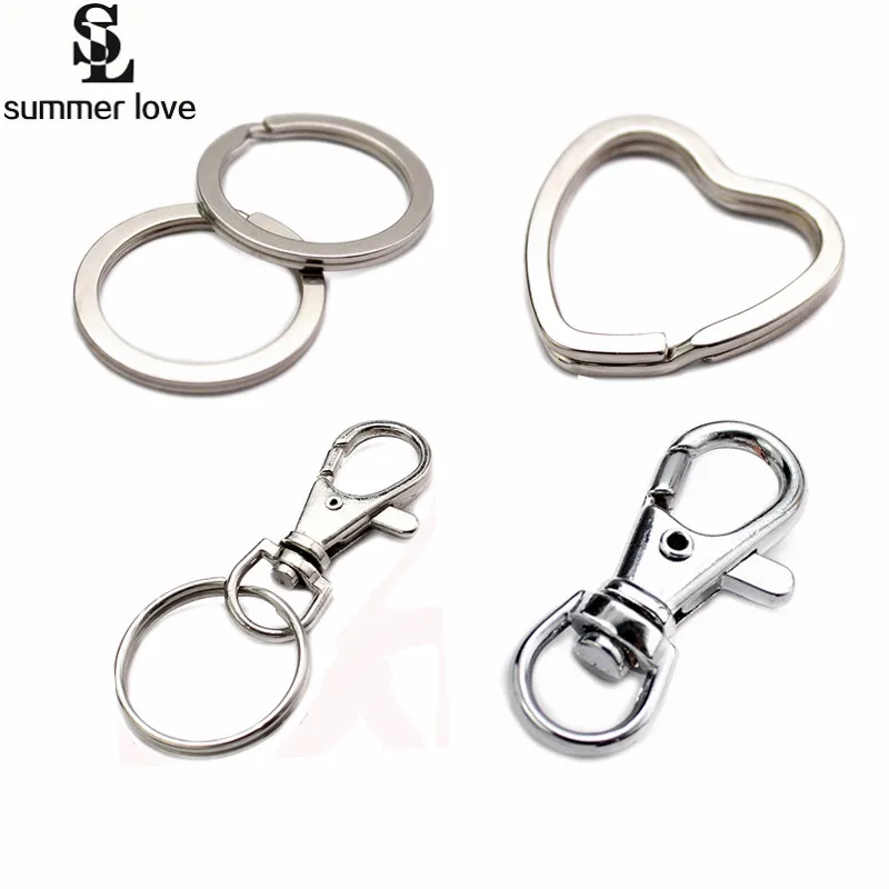 

10Pcs Metal Sleutelhanger Ring Met Sluiting Round Heart Split Ring Keychain Lobster Swivel Clasps For Key Ring Diy Accessories