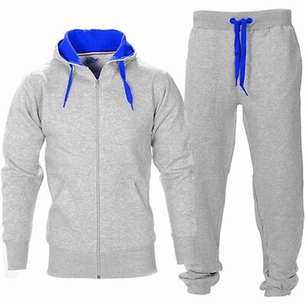 Autumn Winter Men Hoodies Set Brand Male Casual Solid Tracksuit Zipper Hooded Sweatshirt Jacket+Sweatpants Mens Tracksuit