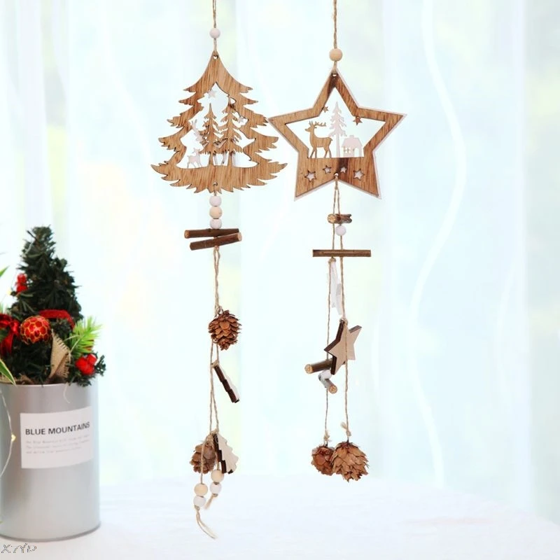 

Wooden Christmas Hanging Ornaments Wood Star Pendants Pine Cone Christmas Tree Ornaments Xmas Decor Christmas Decoration