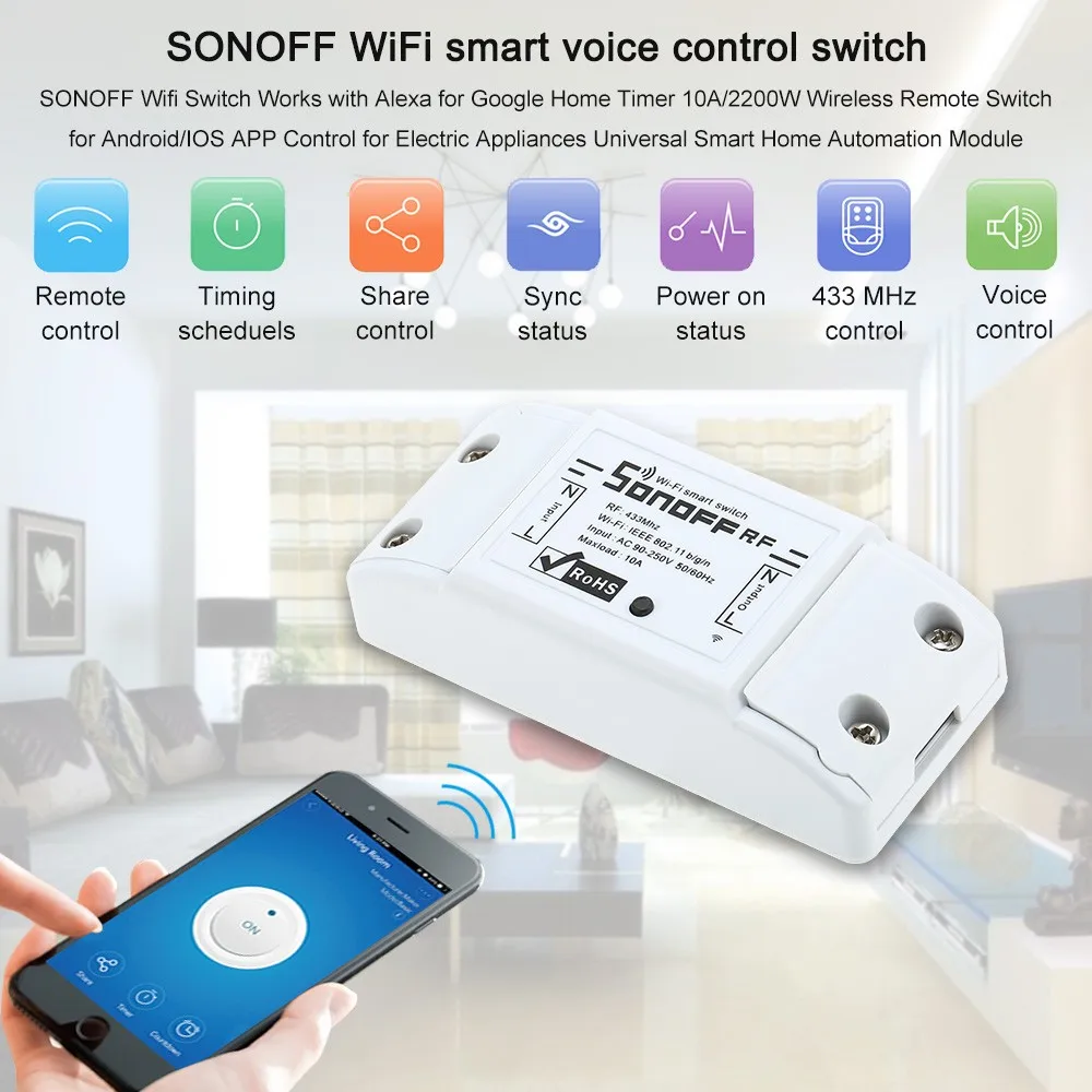 Sonoff RF Smart Wifi Switch Wireless Remote Control Light Switch Home Controller Work with Alexa and Google Android iOS 433MHz