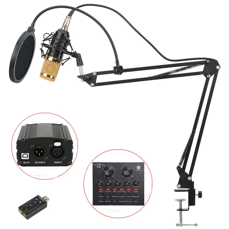 

BM 800 Professional Condenser Microphone for Computer Audio Studio Vocal Rrecording Mic Phantom Power pop filter Sound card