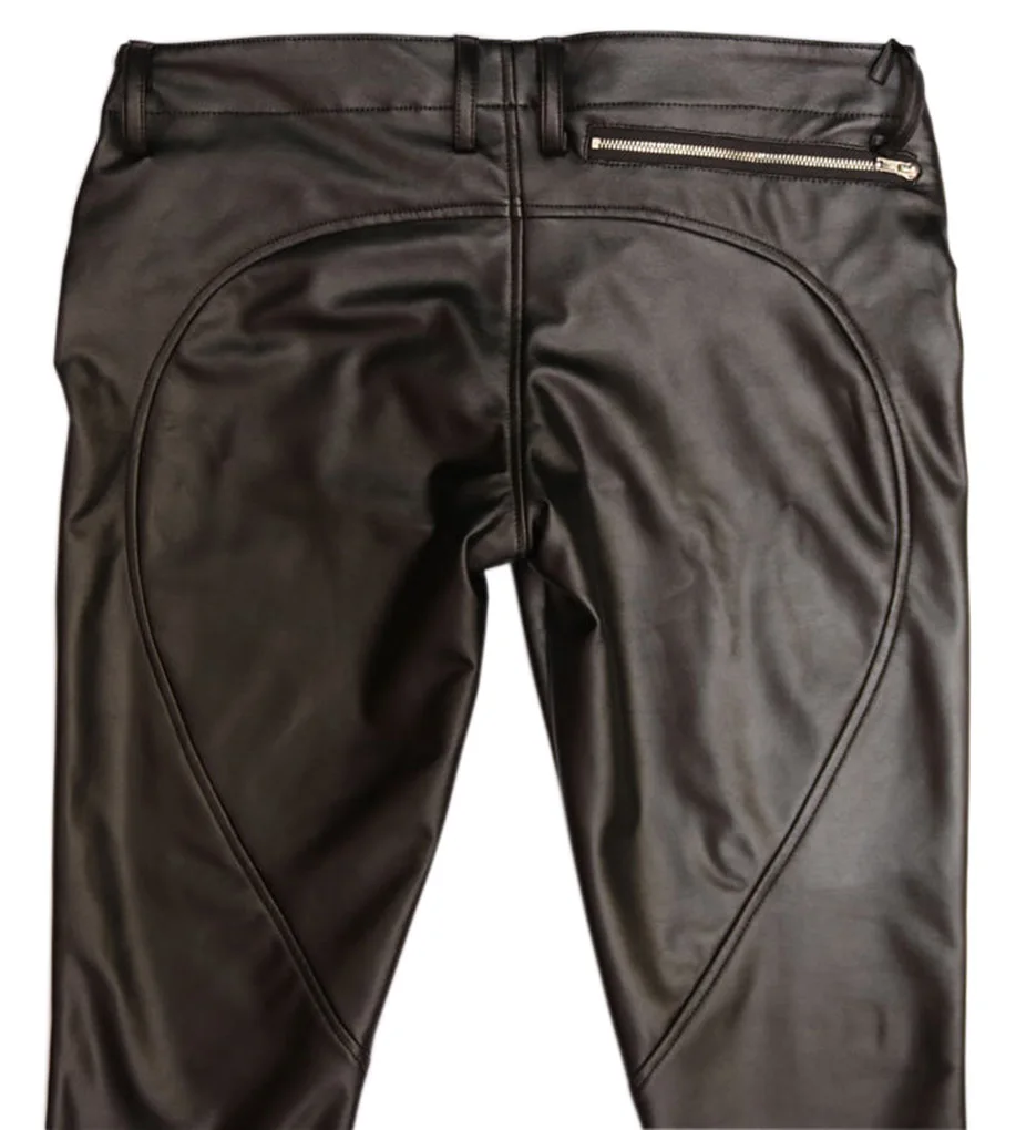 Мужские модные крутые обтягивающие брюки со средней талией черные узкие кожаные брюки на молнии