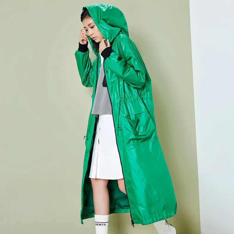 

BC034 New Arrival Autumn 2016 oversized adjustable waist casual women hooded extra long trench coat loose long coat