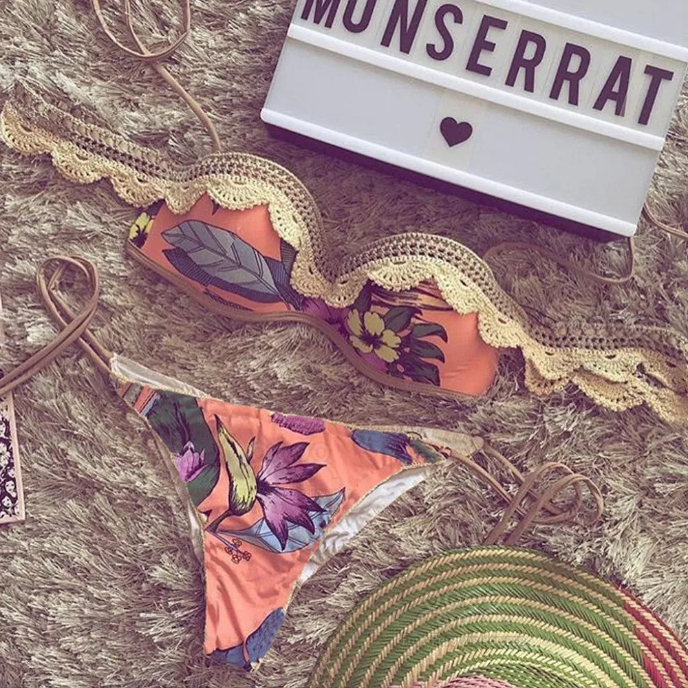 MESTER CHEN Luxury Bikini Hand Crochet Swimwear Women Bathing Suit Two Piece Swim Suit Padded Beachwear Lady Tankini