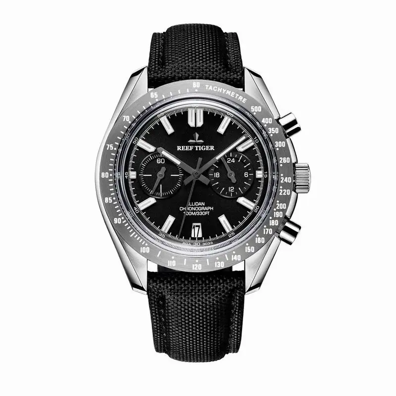 Новые дизайнерские спортивные часы Reef Tiger/RT с хронографом и кожаным нейлоновым ремешком, супер светящиеся часы для мужчин RGA3033 - Цвет: RGA3033YBB