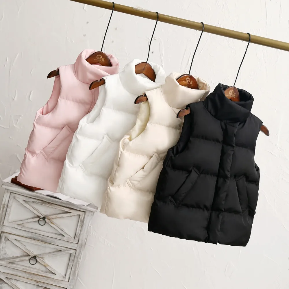 

Boys Cotton Vest Girls Cotton Vest Children Thick Warm Winter Solid Vest Kids Outerwear black pink white beige
