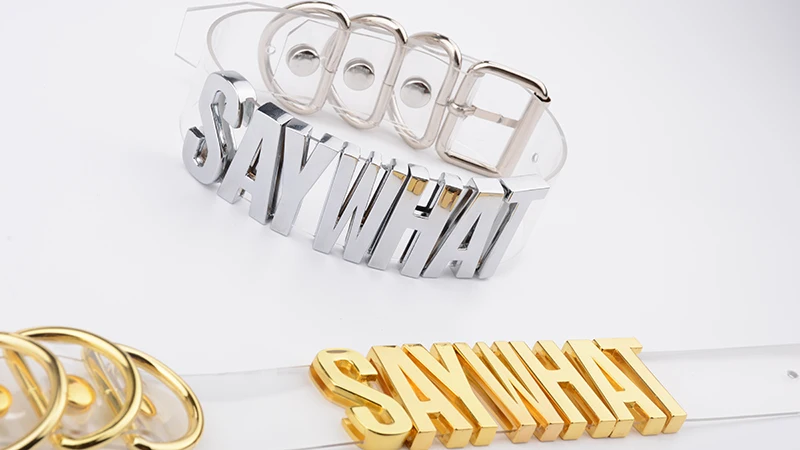 Clear PVC Leather Collar Necklace Harajuku Women Men Unisex Gold Say What Letters  Alpabet Choker Personalized Choker Necklace 10