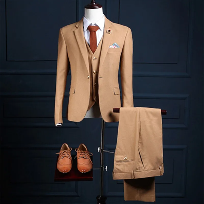 Custome Homme коричневый твидовый мужской костюм с узором в елочку 3 предмета (пиджак +