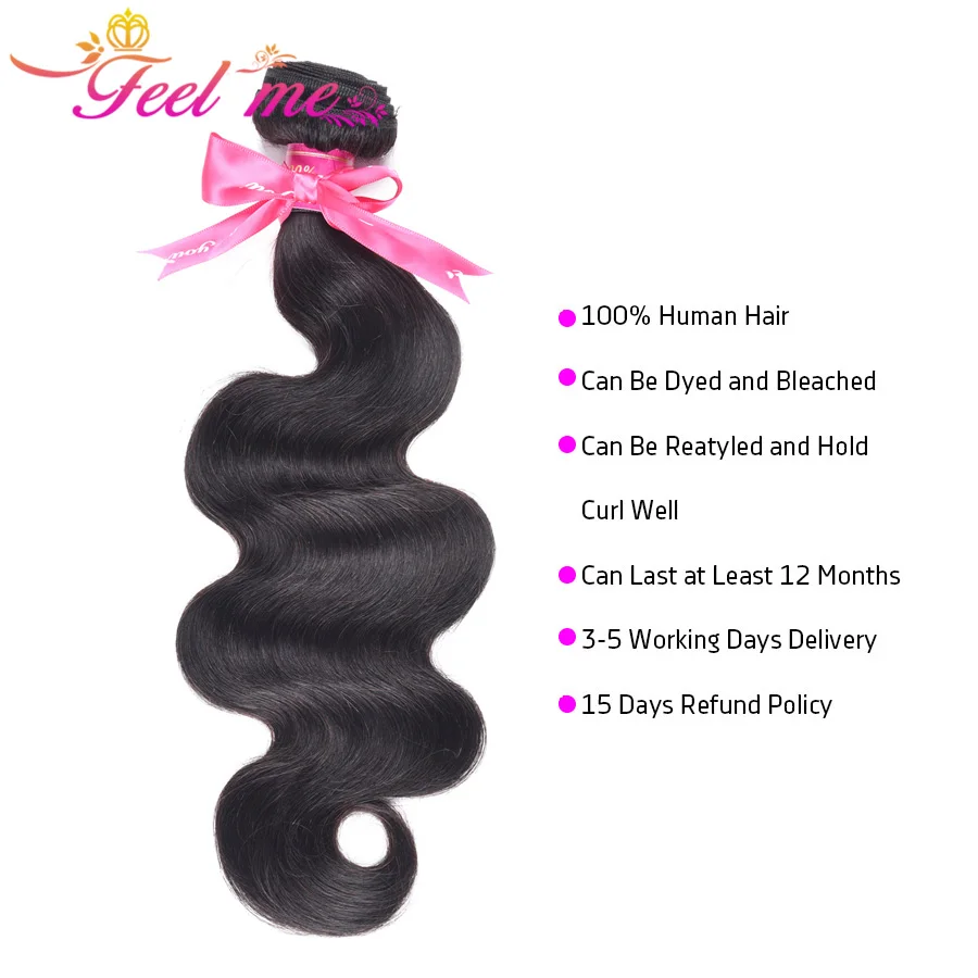 FEEL ME Hair Brazilian Body Wave Bundles 100% Human Hair Weave Bundles Natural Color Remy Hair Extensions Can Buy 1/3/4 Bundles