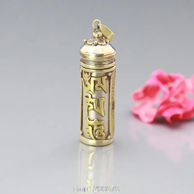 

TGB052 Tibetan White Metal Copper Mantras Prayer Box Tibet Gau Amulets Pendant Cylinder Locket