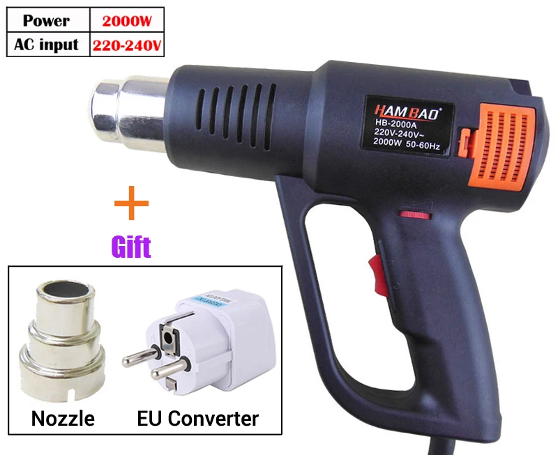 220 В 2000 Вт термофен промышленный Тепловая пушка пластиковый для сварки строительный фен с регулируемой температурой