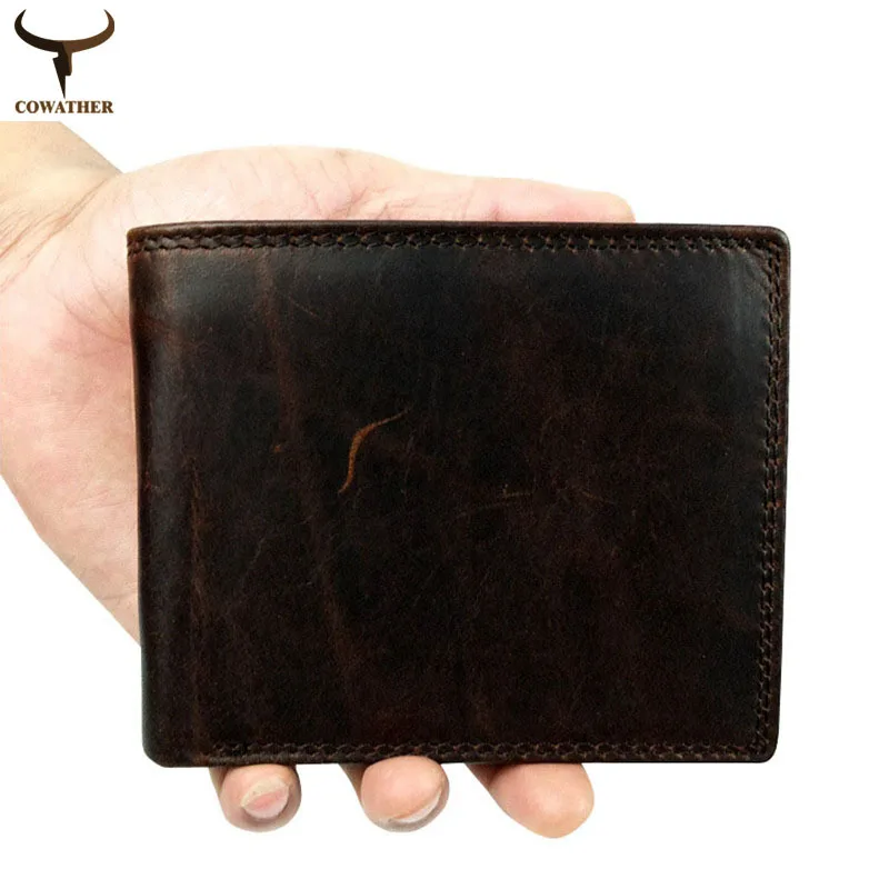  COWATHER 2016 top layer Crazy horse leather male purse cow vintage wallets simple luxury men carteira masculina free shipping 