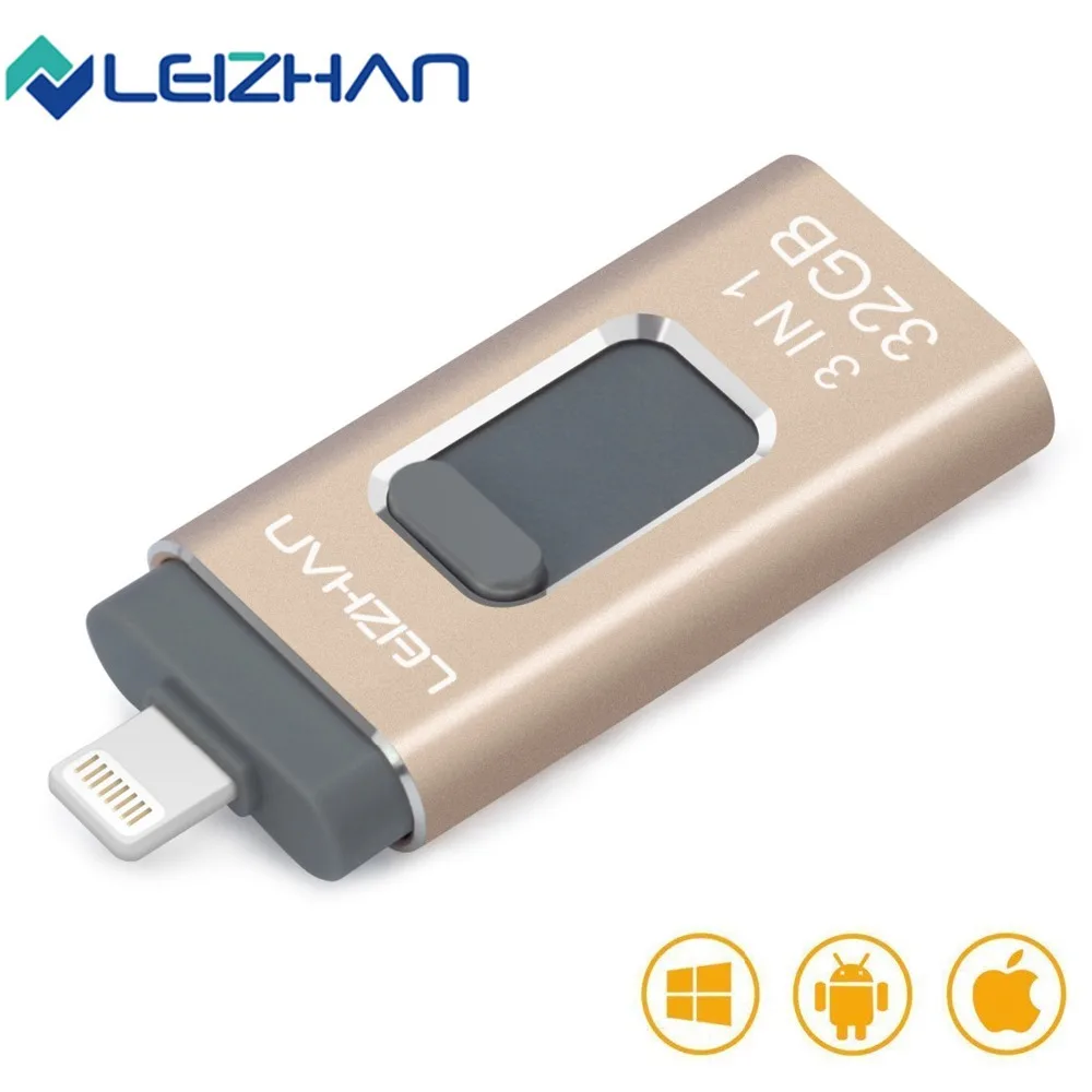 LEIZHAN 128 ГБ USB флэш накопитель для iPhone 6/6s/6plus/7/7plus/8/X Usb/Otg/Lightning 3 в 1 64 Гб микроперо 0 32 16