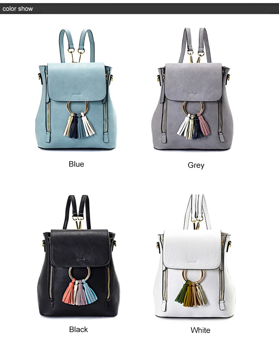 JKBW Women's Backpacks Korean Fashion Small Leather Bag Top-quality PU Tassel Zipper Bags Mini Backpack Round Ring School Bags (4)