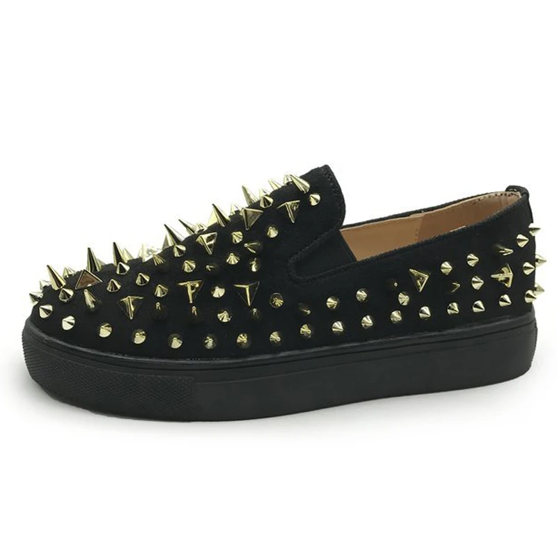 

2019 Spring Rivet Gold Platform Flats Women Loafers Slip On Solid Round Toe Creepers Lady Casual Fashion Flat Shoes XWD7365