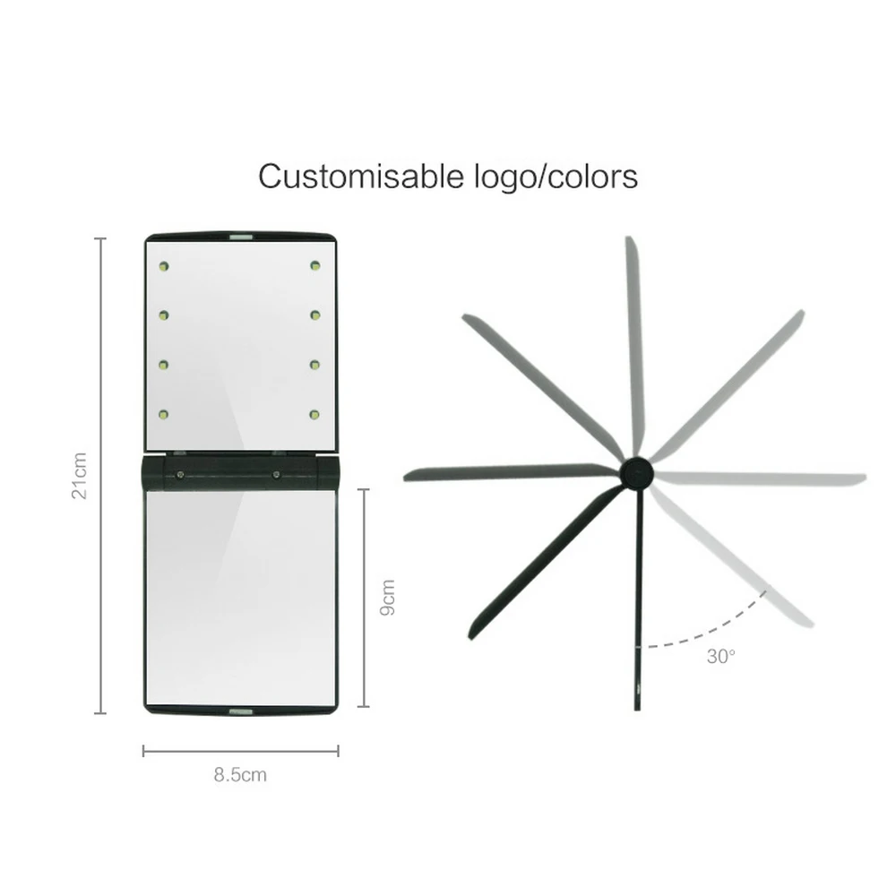 Двухстороннее складное зеркало со светодиодной подсветкой компактное зеркальце для макияжа портативное карманное зеркало для макияжа инструменты для красоты