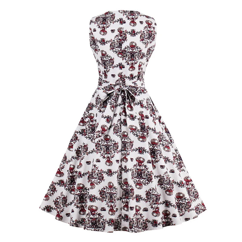 Kostlish 9 Style Print Summer Dress Women 2017 Sleeveless Swing 1950s Hepburn Vintage Tunic Dress Elegant Party Dresses Sundress (21)
