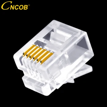 

CNCOB 100pcs Cat3 RJ11 6P6C modular plug 6-wire voice telephone line connector, RJ12 CNC crystal head, 6-core copper chip