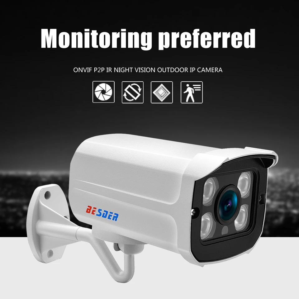 Besder широкоугольная 2,8 мм уличная ip-камера PoE 1080P 960P 720P металлический чехол ONVIF безопасности Водонепроницаемая ip-камера CCTV 4 шт. светодиодный массив