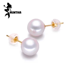 MINTHA 18 K золотые жемчужные серьги ювелирные украшения, 7-9 мм круглые жемчужные классические серьги из желтого золота для женщин Подарочная коробка Брендовые вечерние серьги