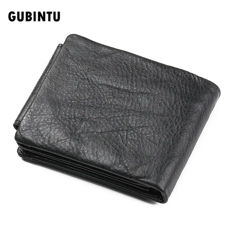 GUBINTU Bifold кошелек мужской из натуральной кожи кошелек мужской s черный кредитный/ID держатель для карт, Тонкий мужские кошельки бумажники