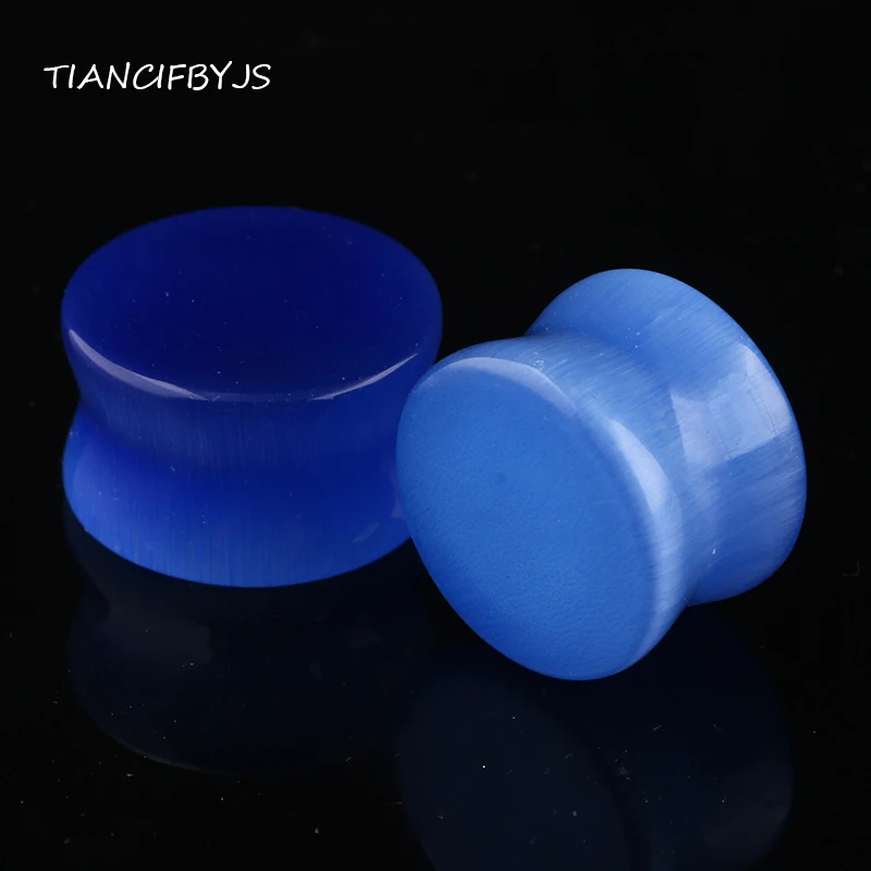 Tiancifbyjs Double Flare Blue Cats Eye Stone Plugs Ear Plugs Kit Saddle Stretchers Set Gauge