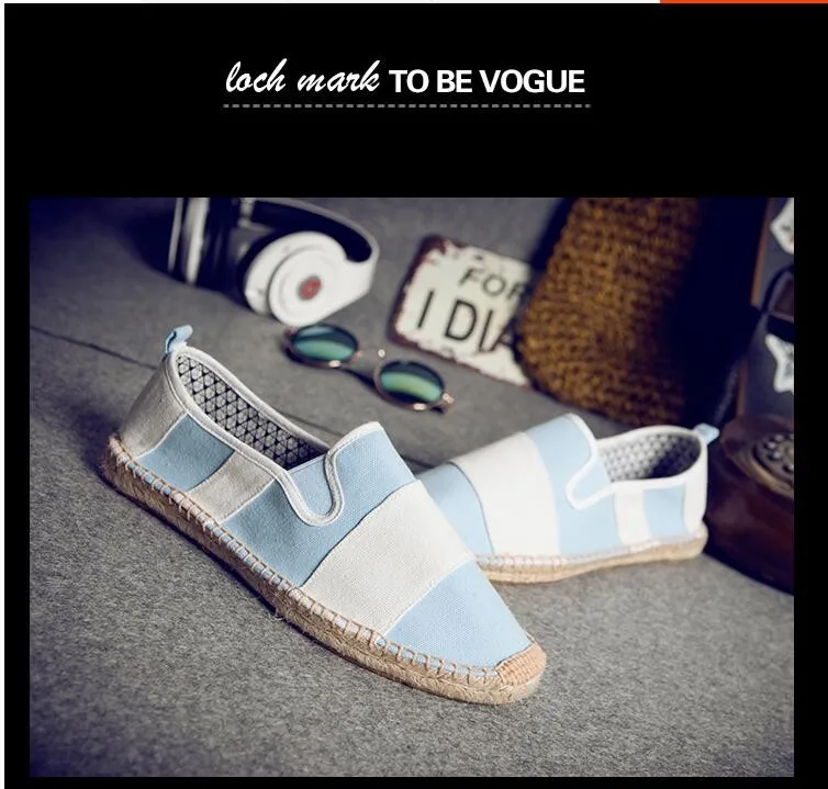 Branded Men's Fisherman Summer Casual Canvas Espadrille Flat Shoes Natural Jute Insole Moccasins Fashion Slip-On Loafers Shoes (6)