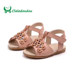 Claladoudou 12-15,5 см 2019 принцесса сандалии цветок новорожденная девочка обувь бежевый розовый малыш платье обувь Младенческая прогулочная обувь