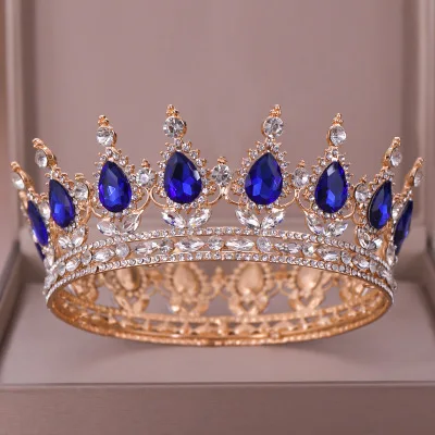Blue Розовая Хрустальная свадебная тиара благородный темперамент круглая свадебная корона синие хрустальные аксессуары для волос для невесты ободок тиара - Окраска металла: Blue