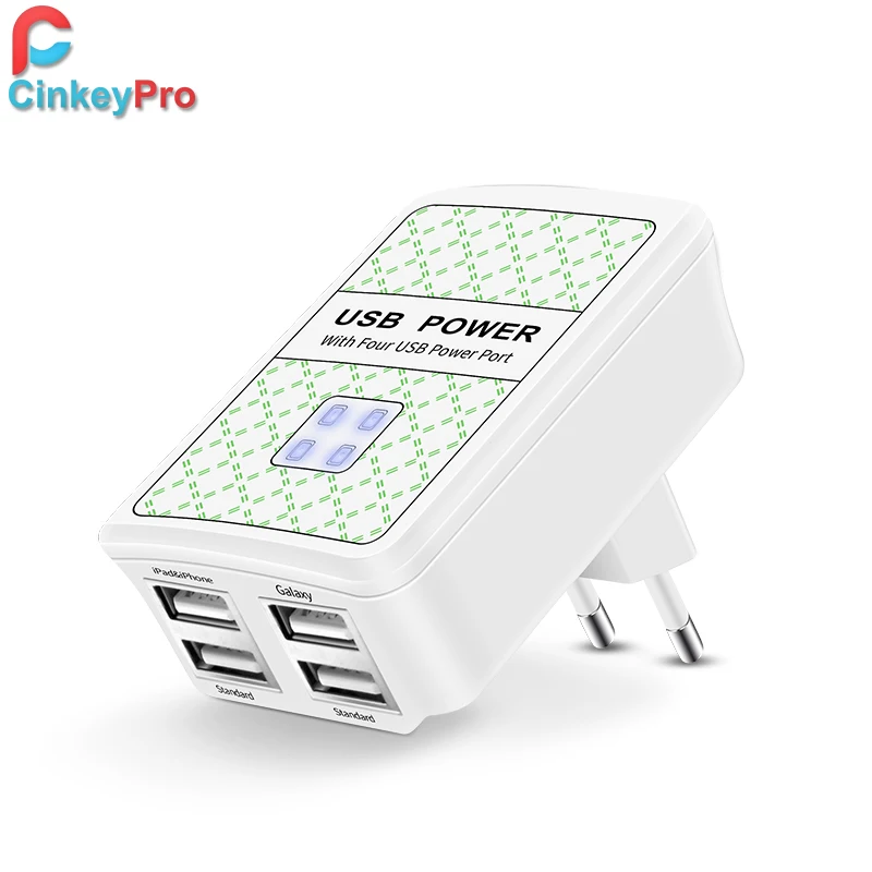 CinkeyPro 4-Ports USB Charger with LED Light 5V/3A Fast Charging Mobile Phone Universal for Samsung iPad iPhone 8 X | Мобильные
