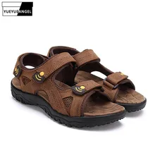 Летняя мужская пляжная обувь для отдыха кожаные сандалии высокого качества с ремешком на лодыжке винтажная римская противоскользящая обувь для мужчин большой размер