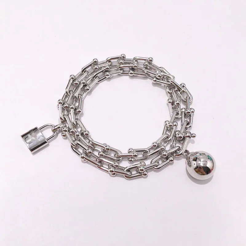 

Classic Double Layer Lock Bangle Stainless Steel Rose Gold Silver Color Bracelets For Women Jewelry DJB083