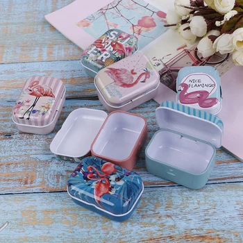 

Portable Pill Box Case Mini Flamingo Metal Packing Tin Jar Boxes Small Medicine Case Cans Coin Headphones Nail Travel Pill Box