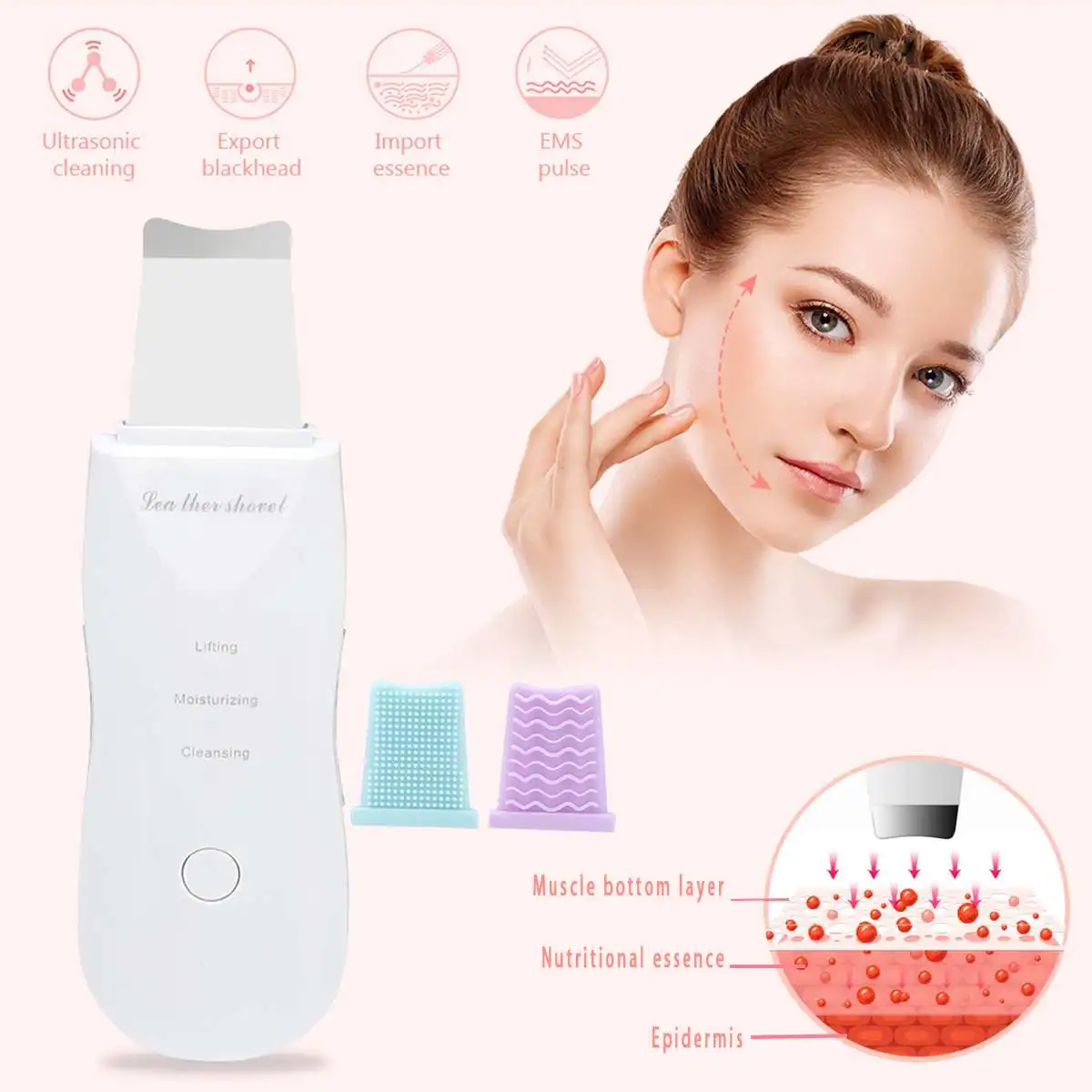 

Facial Ultrasonic Ultrasound Skin Care Scrubber Blackhead Acne Removal Cleaner Removal Exfoliating Pore Facial Whitening Lifting