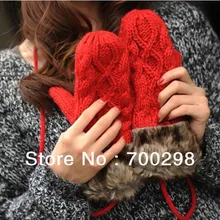 Модные теплые женские вязаные зимние варежки, перчатки