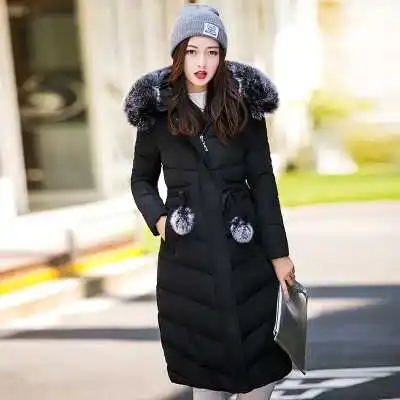 

2016 Womens Winter Long Down Jackets and Coats Fox Fur Hooded Jacket Thicken Down Parkas Coat Plus Size M-2XL A3853