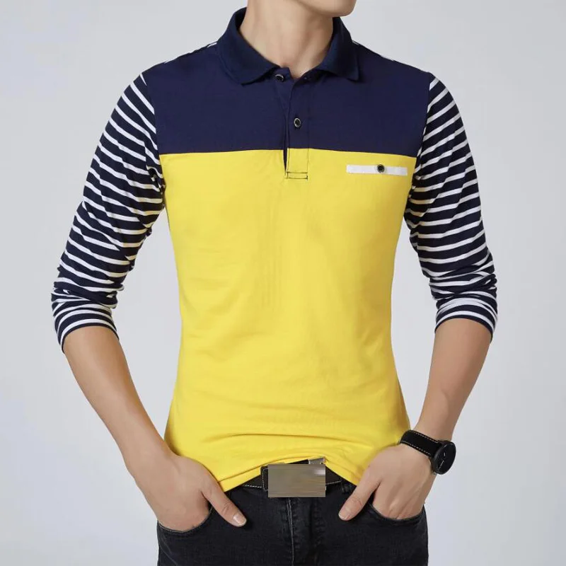 Новинка, полосатая футболка, мужская повседневная Весенняя рубашка с длинным рукавом, мужская приталенная рубашка Camisa Masculina размера плюс 5XL, хлопковые топы - Цвет: Цвет: желтый