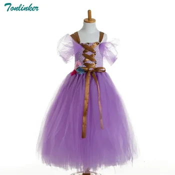 

Rapunzel Sweet Bow Tutu Tulle Dress Flower Girls Birthday Party Dress Children Kids Cosplay Halloween Costume 2-10Y 2018 New