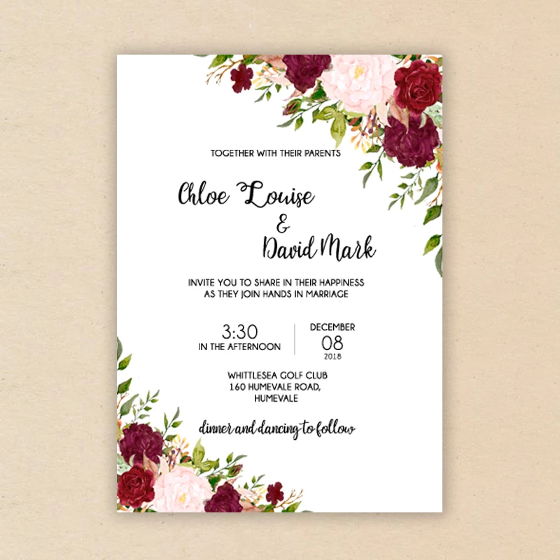 50-Piece Set of Elegant Flower Wedding Invitations with RSVP Cards in Rose Design image 2