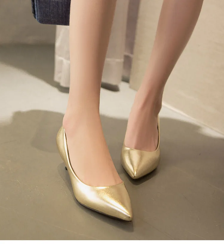 Phoentin/Серебристые туфли на среднем тонком каблуке; Женская Роскошная обувь с закрытым носком; кожаные базовые серии; офисная обувь с острым носком на каблуке «рюмочка»; FT304