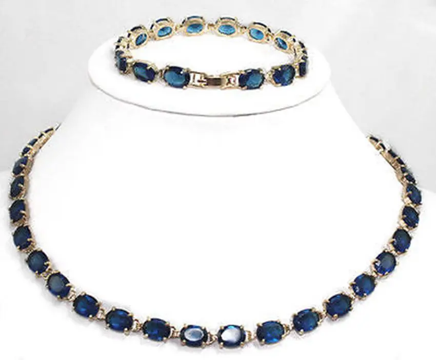 

WE17 Genuine Dark blue Tourmaline Tanzanite Necklace bracelet^^^@^18K GP style Fine jewe Noble Natural jade FREE SHIPPING