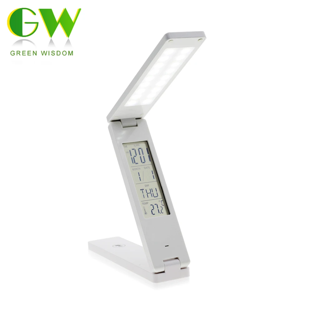 

LED Desk Lamp Foldable Dimmable Touch Switch USB Table Lamp with Calendar Temperature Alarm Clock LCD Display Screen Night Light