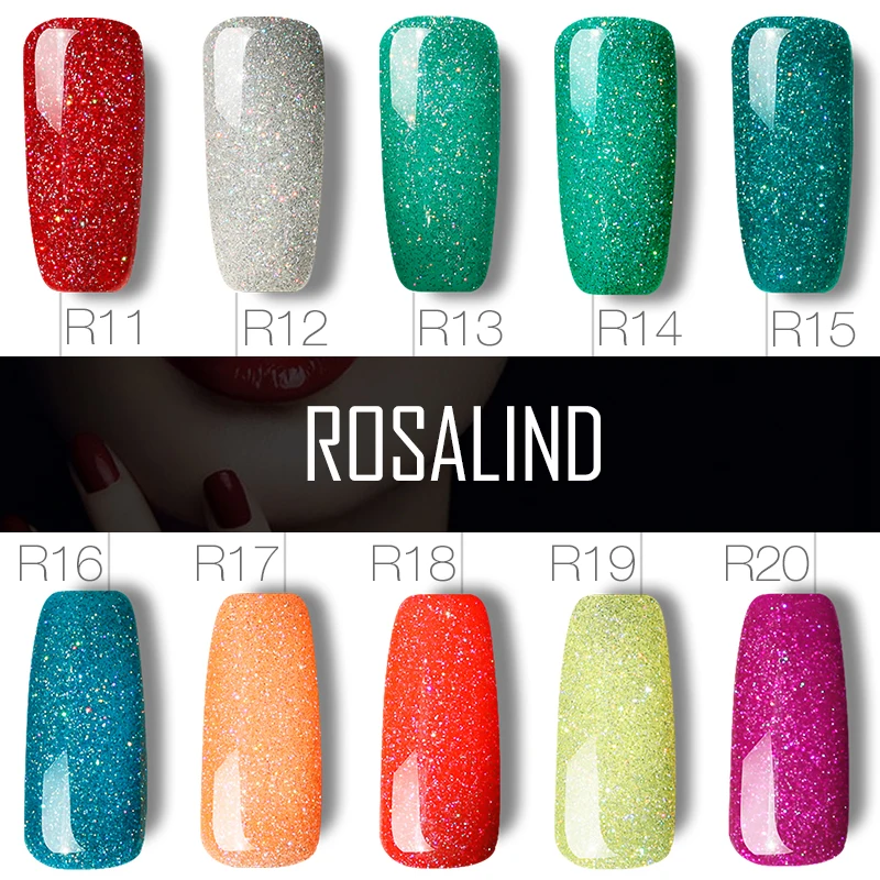 ROSALIND UV Gel Nail Polish Rainbow Shimmer Hybrid Lacquer Top Coat Set For Nail Art Manicure UV Gel Varnish Nail Gel Lak