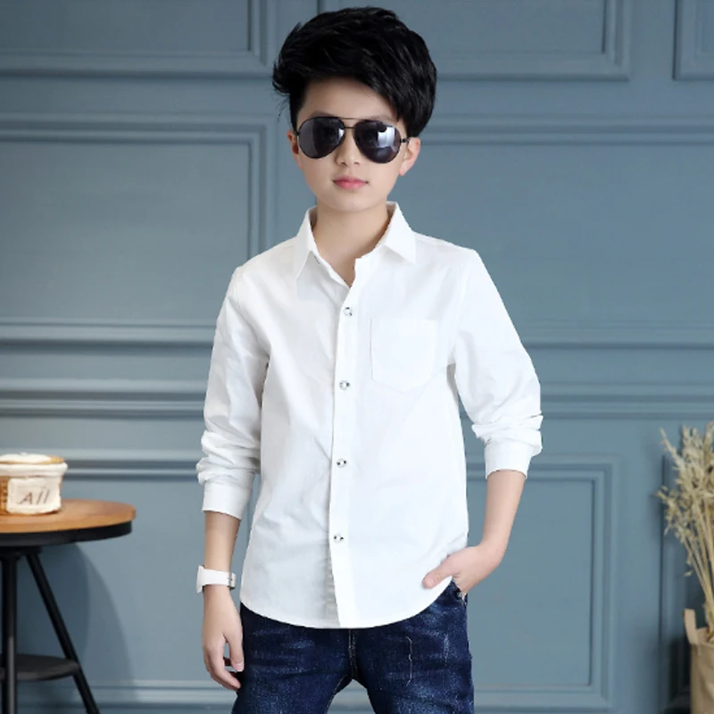 White Button Boys Shirts for School 2018 Full Sleeve Turn down Boys