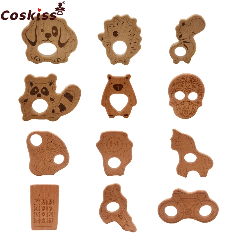 Wooden Teether Ring Baby Safe Nursing Breastfeeding Chew Bead Chew Training