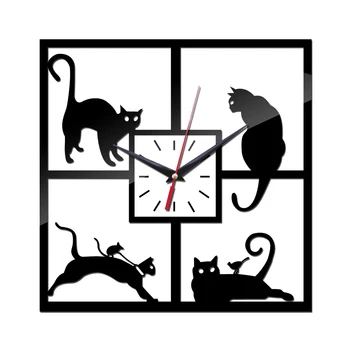 

new wall clock large home decorative diy clocks acrylic mirror europe reloj de pared 3d cat stickers living room europe